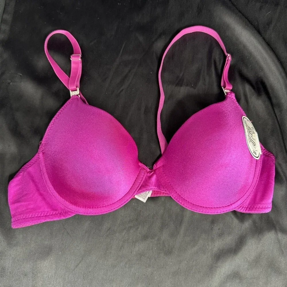 Mopas Intimates Pink Bra Rhinestone Straps Adjustable Straps Underwire - Picture 2 of 12